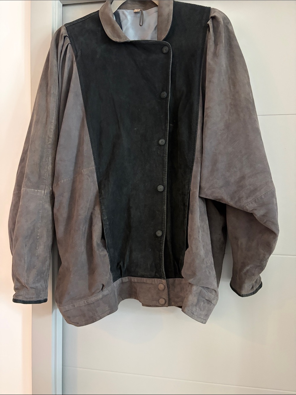 Vintage Gianni Versace Two-Tone Suede Bomber Jacket in Black and Gray